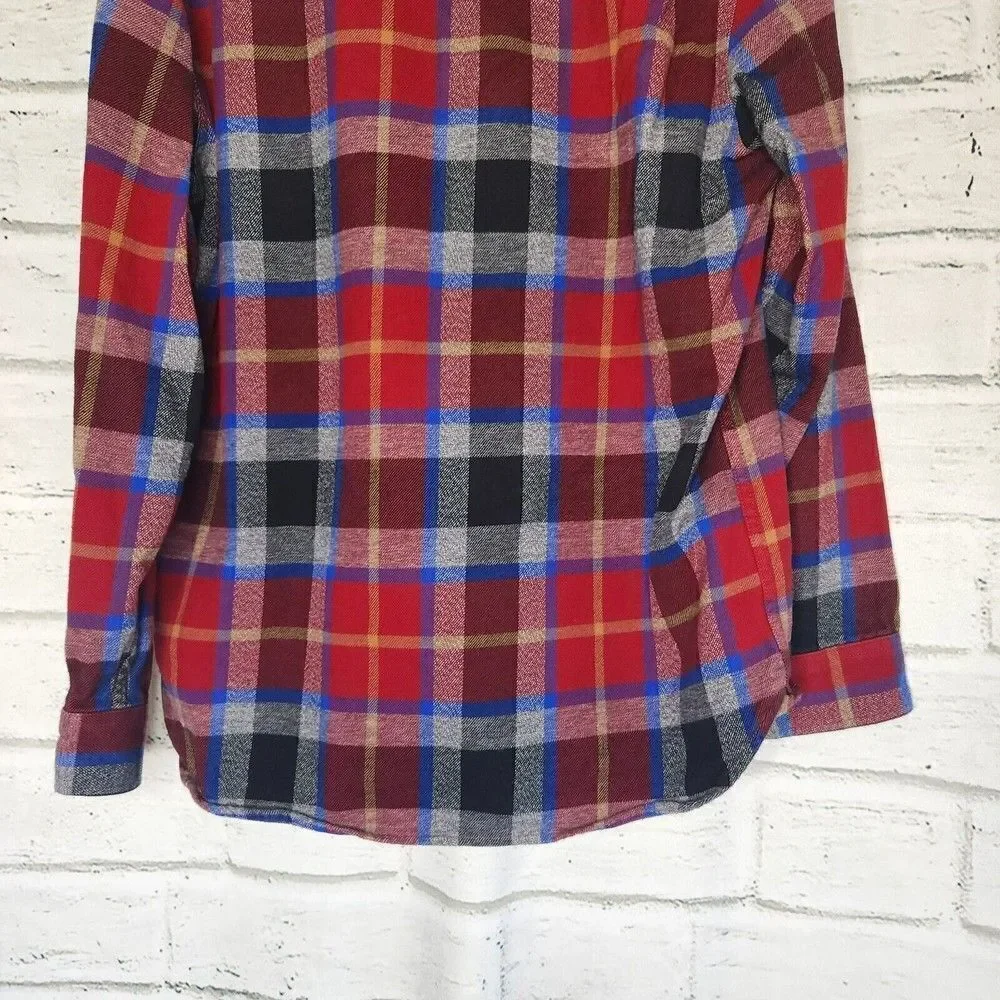 THE NORTH FACE Mens Button Down Plaid Blue Red Flannel Shirt Large Long Sleeve